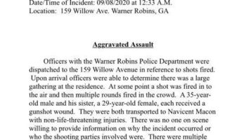Aggravated Assault Shots Fired at Willow Avenue in Warner Robins GA
