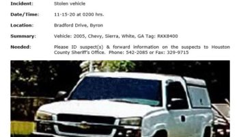 Stolen Vehicle on Bradford Drive in Byron GA