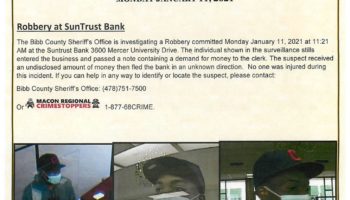Robbery at SunTrust Bank Mercer University Drive in Macon GA