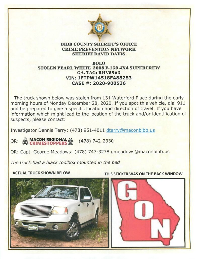 Locate 2008 F-150 4×4 Supercrew Stolen from Waterford Place in Macon GA