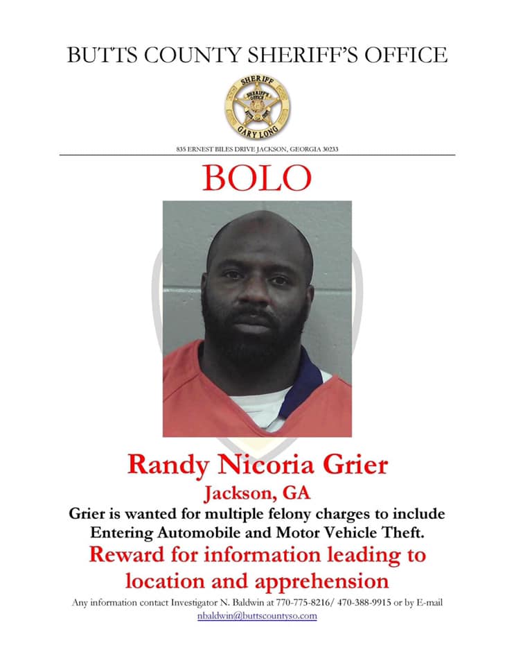 Randy Nicoria Grier Wanted for Entering Auto and Motor Vehicle Theft in Jackson GA