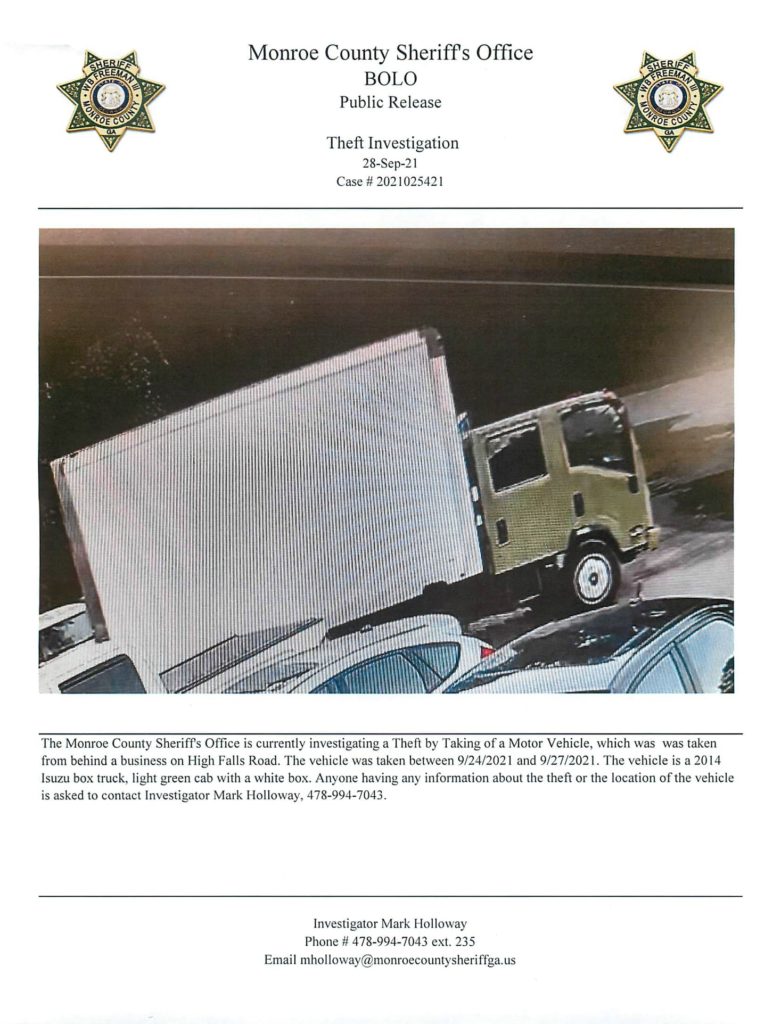 Stolen 2014 Isuzu Box Truck Behind Business on High Falls Rd. in Monroe County