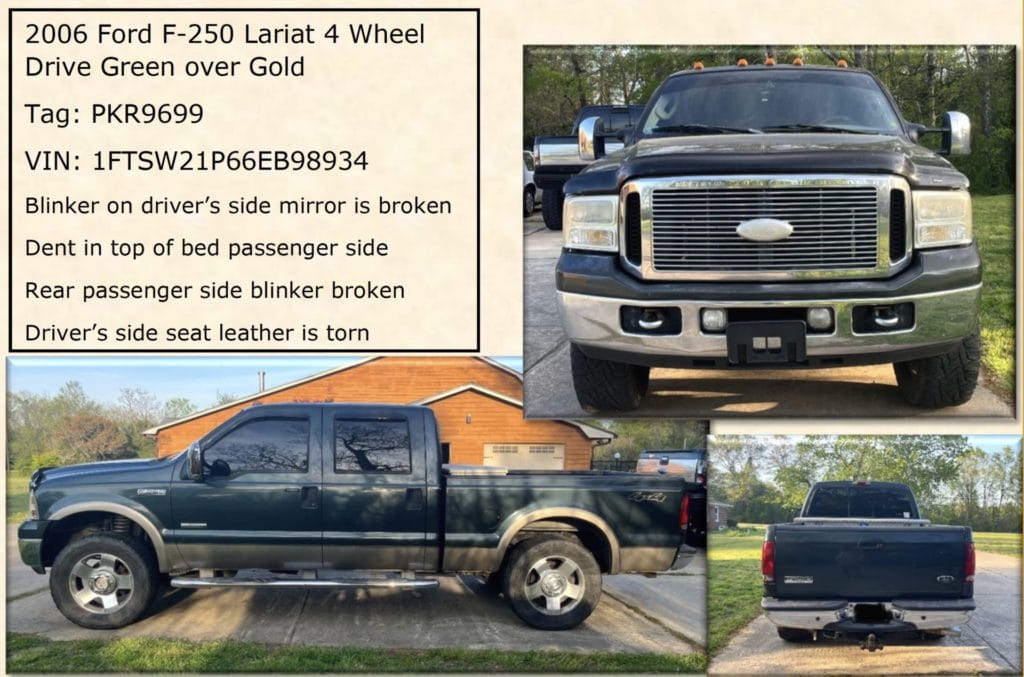 Stolen 2006 Ford F-250 Lariat 4WD from Texas Border Grill on Houston Rd. in Macon