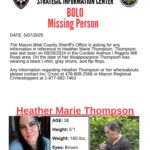 Flyer featuring missing person Heather Marie Thompson, age 38, last seen on September 25, 2024, near Cordele Avenue and Riggins Mill Road in Macon, GA. She is 5'2", with brown eyes and black hair, last seen wearing a black t-shirt, gray shorts, and flip-flops. Contact Macon Regional Crimestoppers at 1-877-682-7463 with any information.